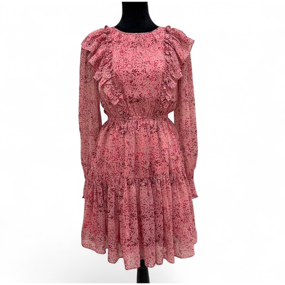 Rachel Parcell Dresses & Skirts - Rachel Parcell Pink Chiffon Ruffle Long Sleeve Sheer‎ Dress Women's XS